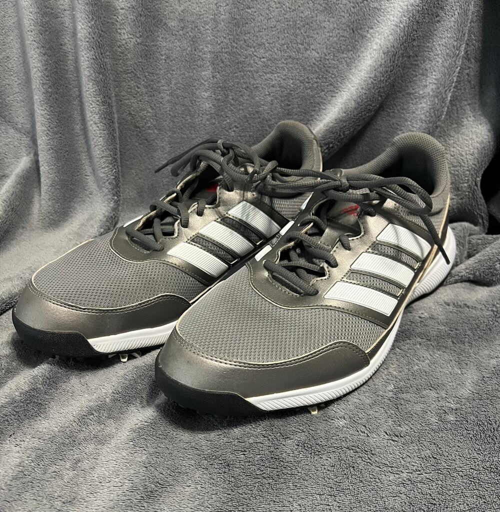 Mens 11.5 Adidas Tech Response 2.0 Gray White Lace Up Golf Shoe Soft Spikes